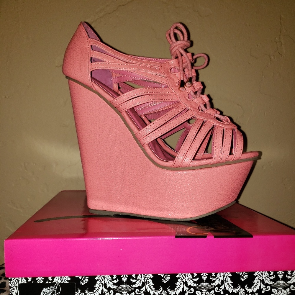 Privileged Coral Lace Up Platforms